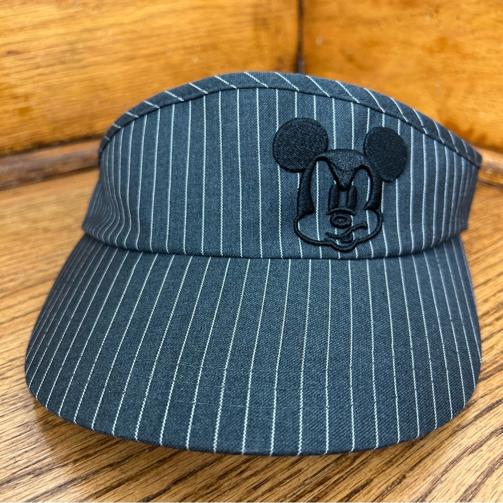 DISNEY PARKS Mickey Mouse Black And White Pinstripe Sun Visor Adjustable Size OS